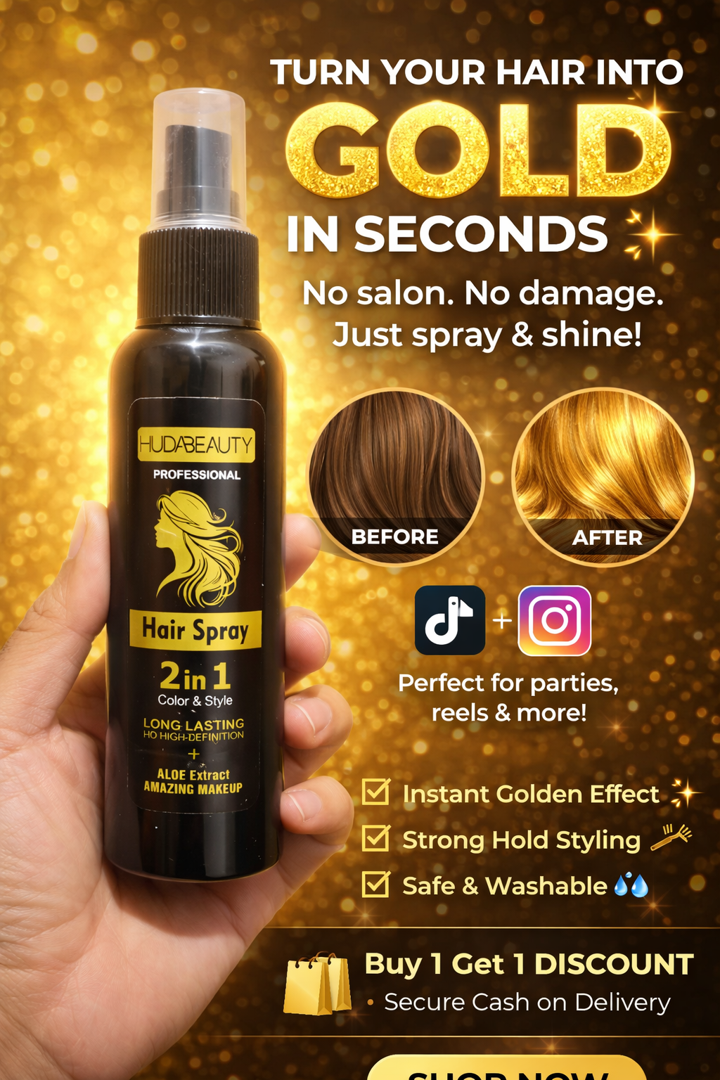 Instant Golden Hair Spray – Party-Ready Glam in Seconds ✨