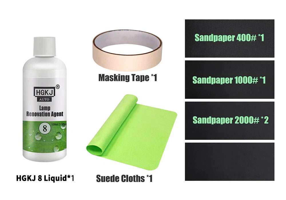 HGKJ 8 Car Headlight Polishing Head Lamp Polish Restoration Renovation Kit